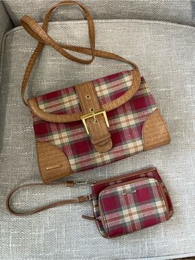 Vintage Longaberger Homestead Plaid Crossbody/Basket Weave Leather w/Wristlet